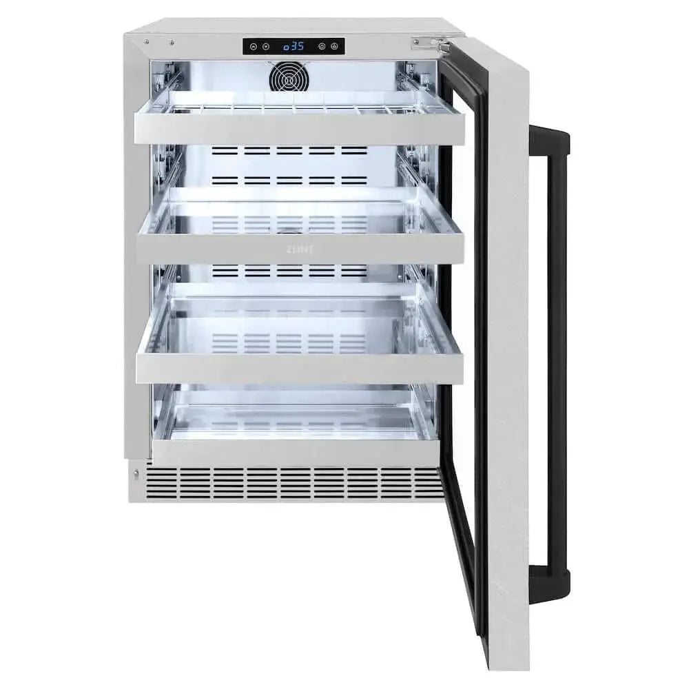 ZLINE 24" Touchstone 151 Can Beverage Fridge DuraSnow® Stainless Steel Glass Door Matte Black Handle RBSOZ-SN-24-MB by Farmhouse Kitchen and Bath