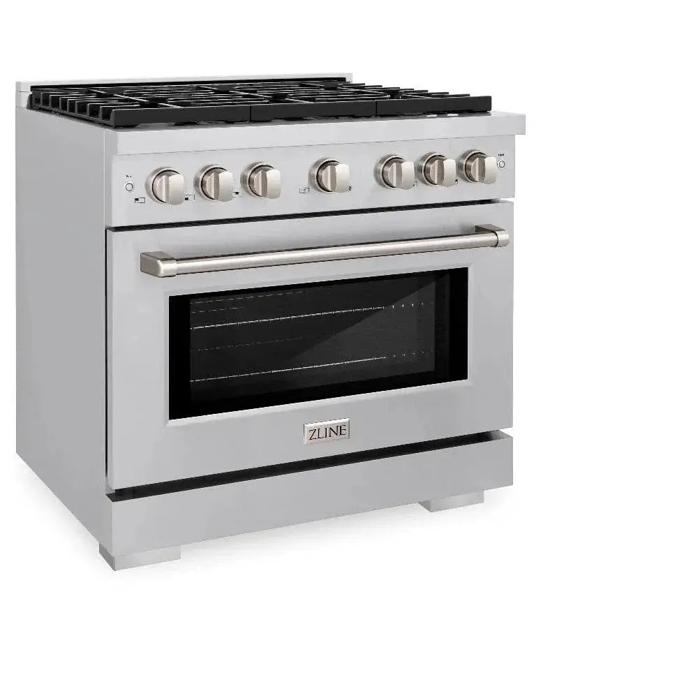 ZLINE 36"Paramount Dual Fuel Range Stainless Steel, Brass Burner, SDR-BR-36 by Farmhouse Kitchen and Bath