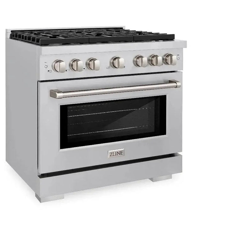 ZLINE 36"Paramount Dual Fuel Range Stainless Steel, Brass Burner, SDR-BR-36 by Farmhouse Kitchen and Bath