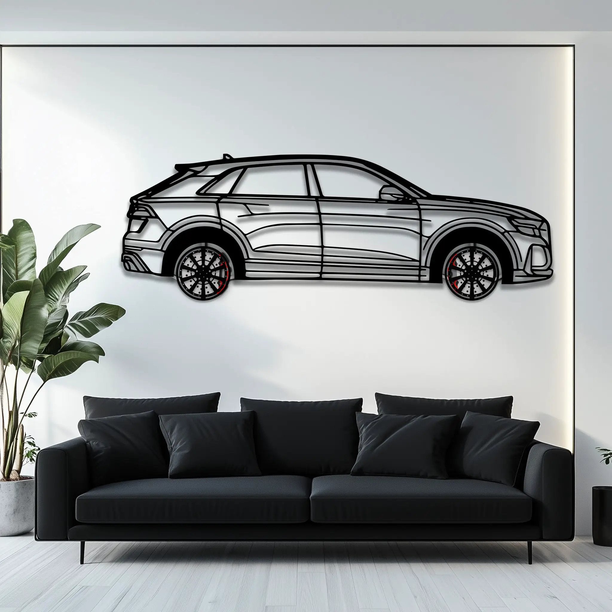 Audi Q8 Metal Car Wall Art with Rotating Wheels - Handmade Luxury SUV Silhouette Decor - Automotive Wall Art for Petrolheads - KAFMEKA095 by Enova Art