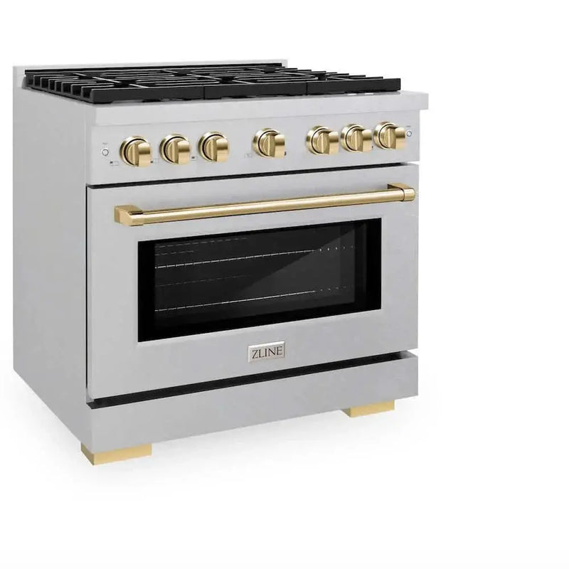 ZLINE 36"Gas Range, Convection Gas Oven, DuraSnow® Gold, SGRSZ-36-G by Farmhouse Kitchen and Bath
