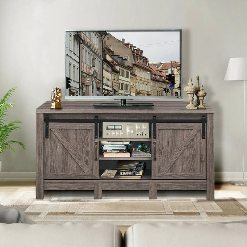 55 Inch TV Sliding Barn Door Entertainment Center with Adjustable Shelves by DirectDeals