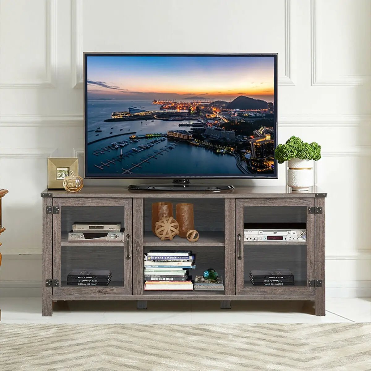 TV Stand Entertainment Center for TVs up to 65 Inch with Storage Cabinets by DirectDeals