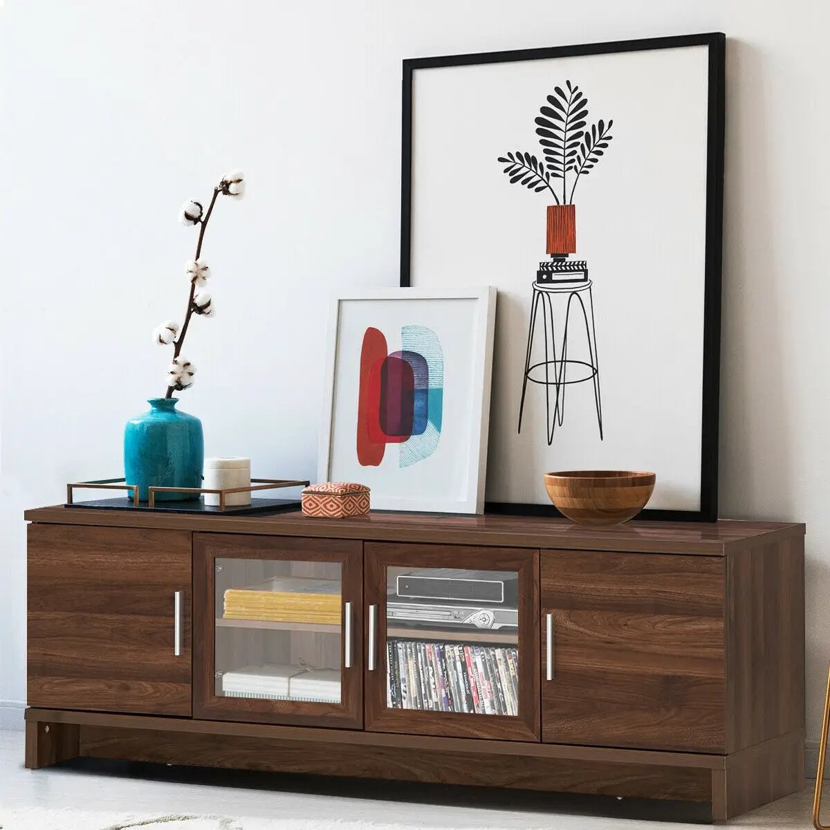 Media Entertainment TV Stand for TVs up to 70 Inches with Adjustable Shelf-Walnut by DirectDeals