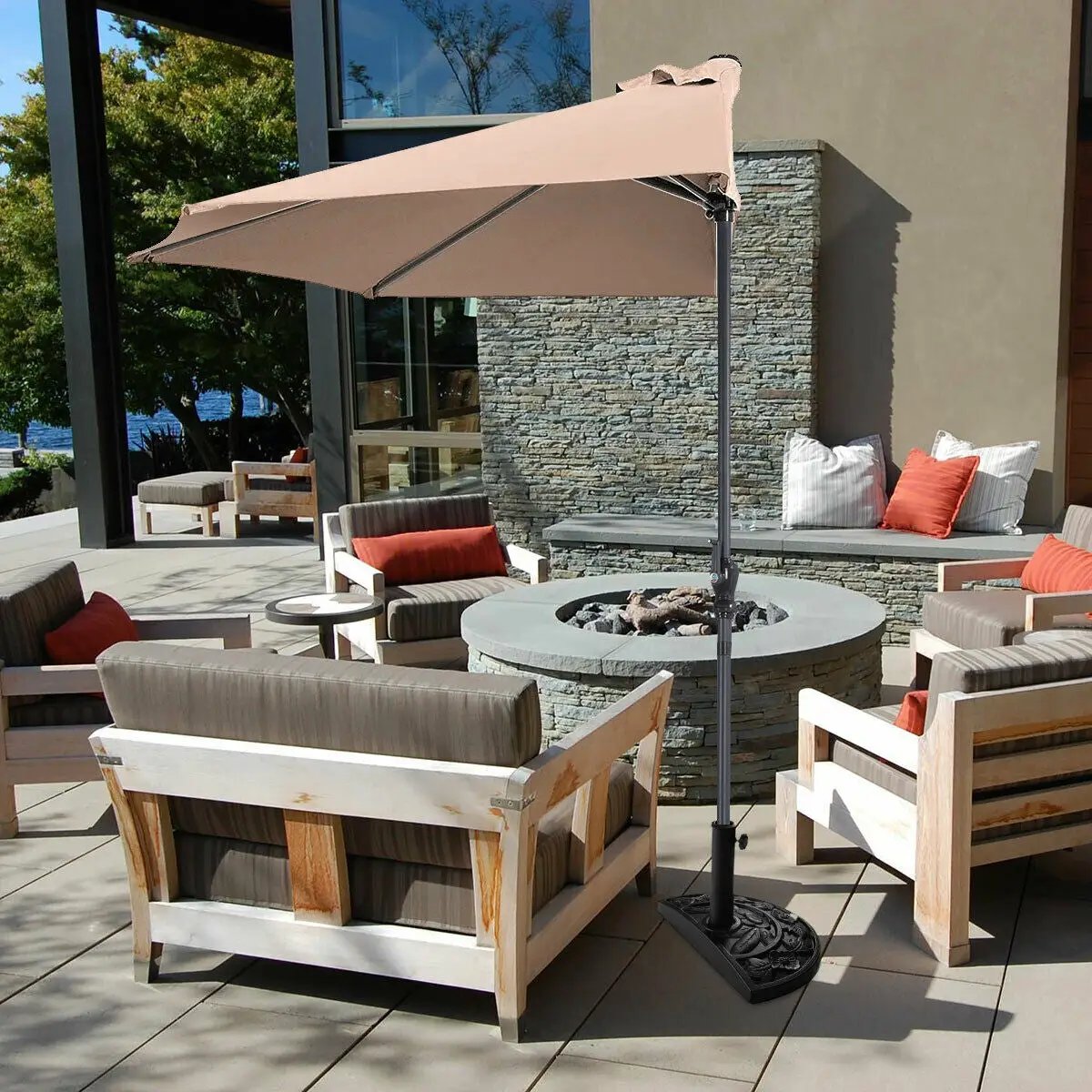 9Ft Patio Bistro Half Round Umbrella by DirectDeals