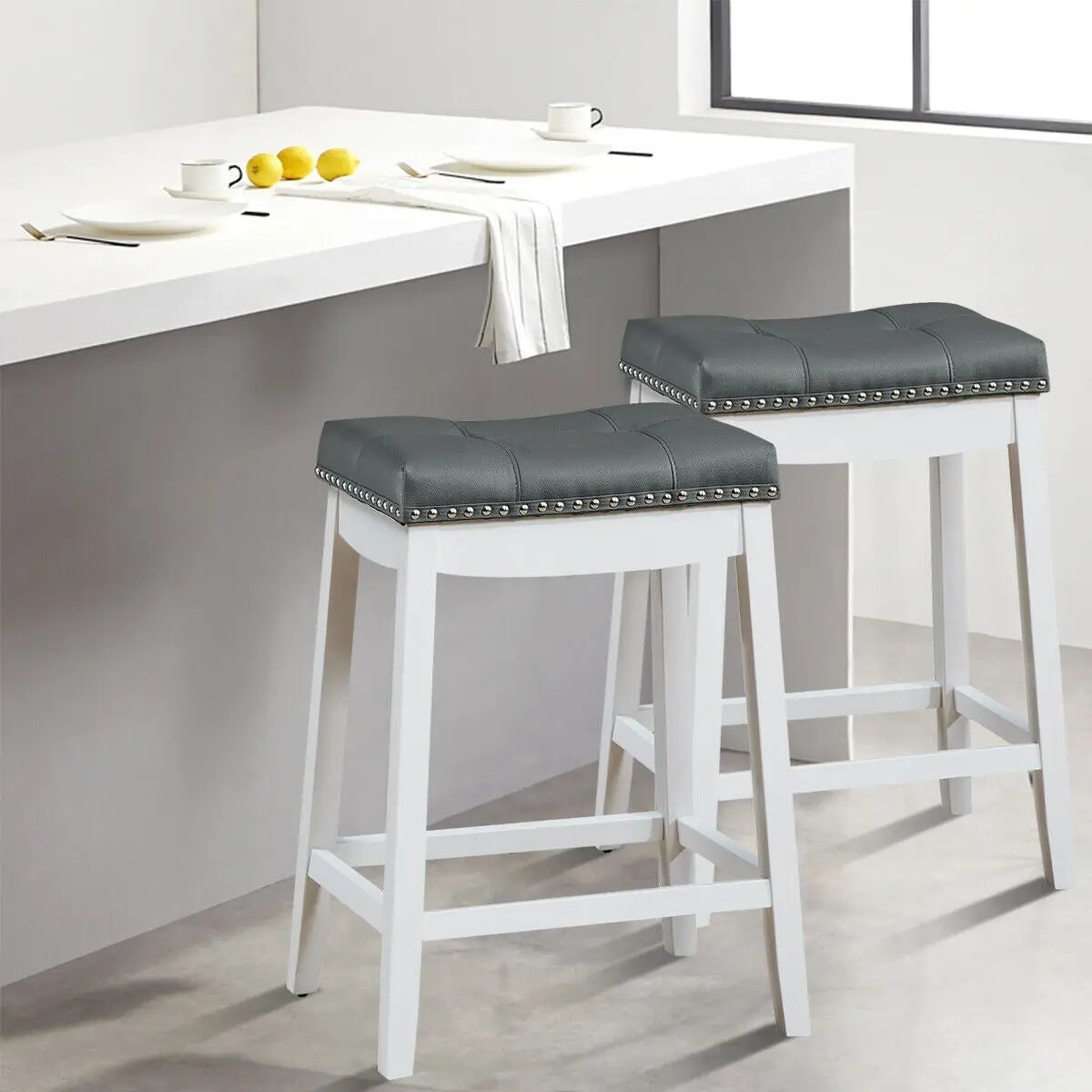 Set of 2 24-Inch Height Backless Counter Stool with Footrest by DirectDeals