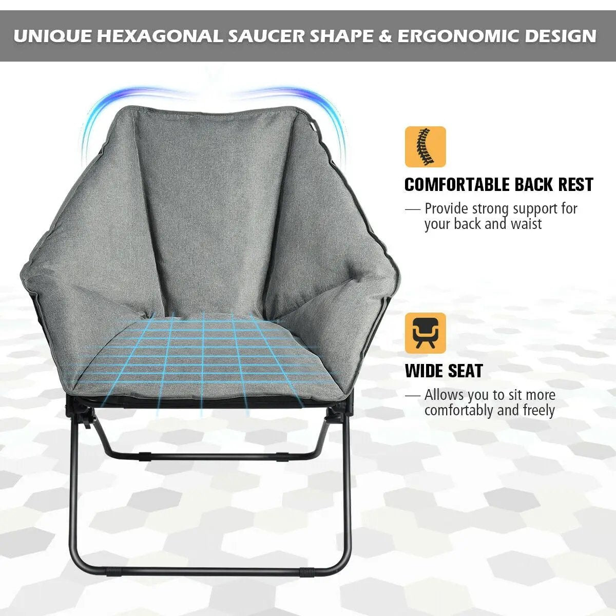 Oversized Foldable Leisure Camping Chair with Sturdy Iron Frame by DirectDeals