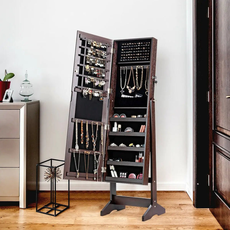 Jewelry Cabinet Stand Mirror Armoire with Large Storage Box by DirectDeals