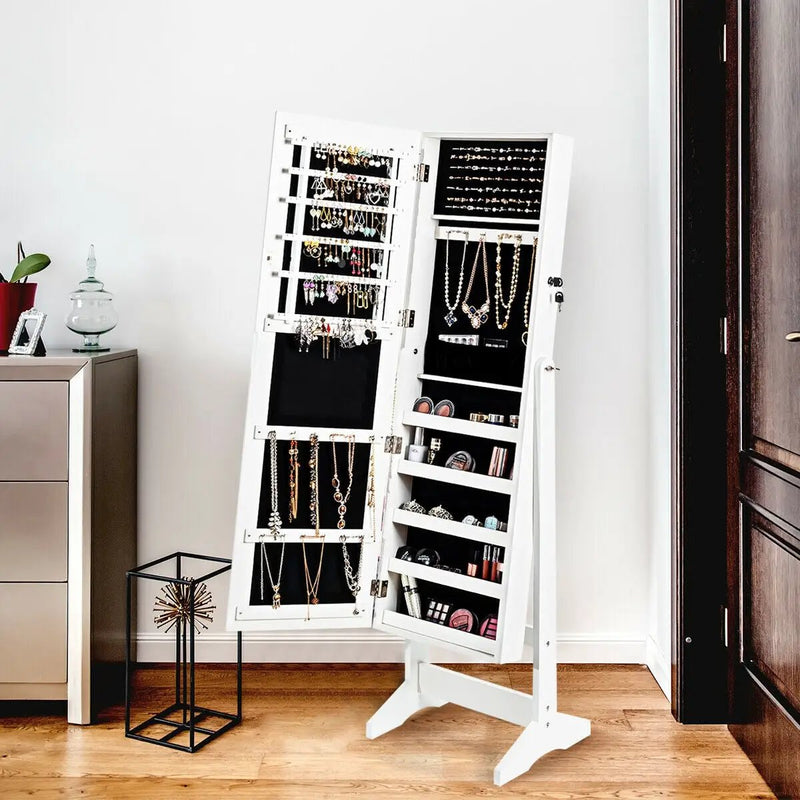 Jewelry Cabinet Stand Mirror Armoire with Large Storage Box by DirectDeals