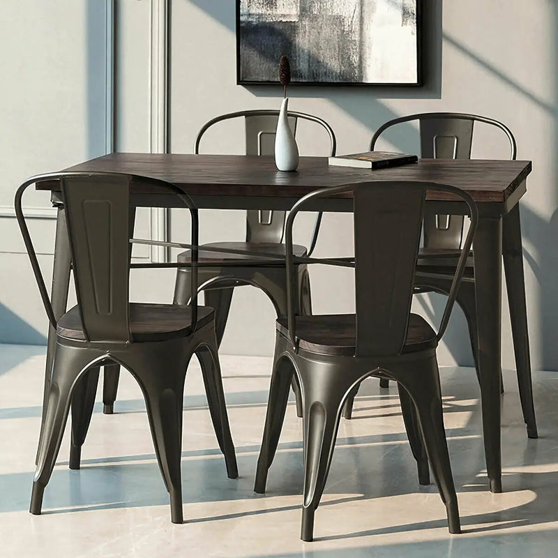 4 Pieces Tolix Style Metal Dining Side Chair Stackable Wood Seat by DirectDeals