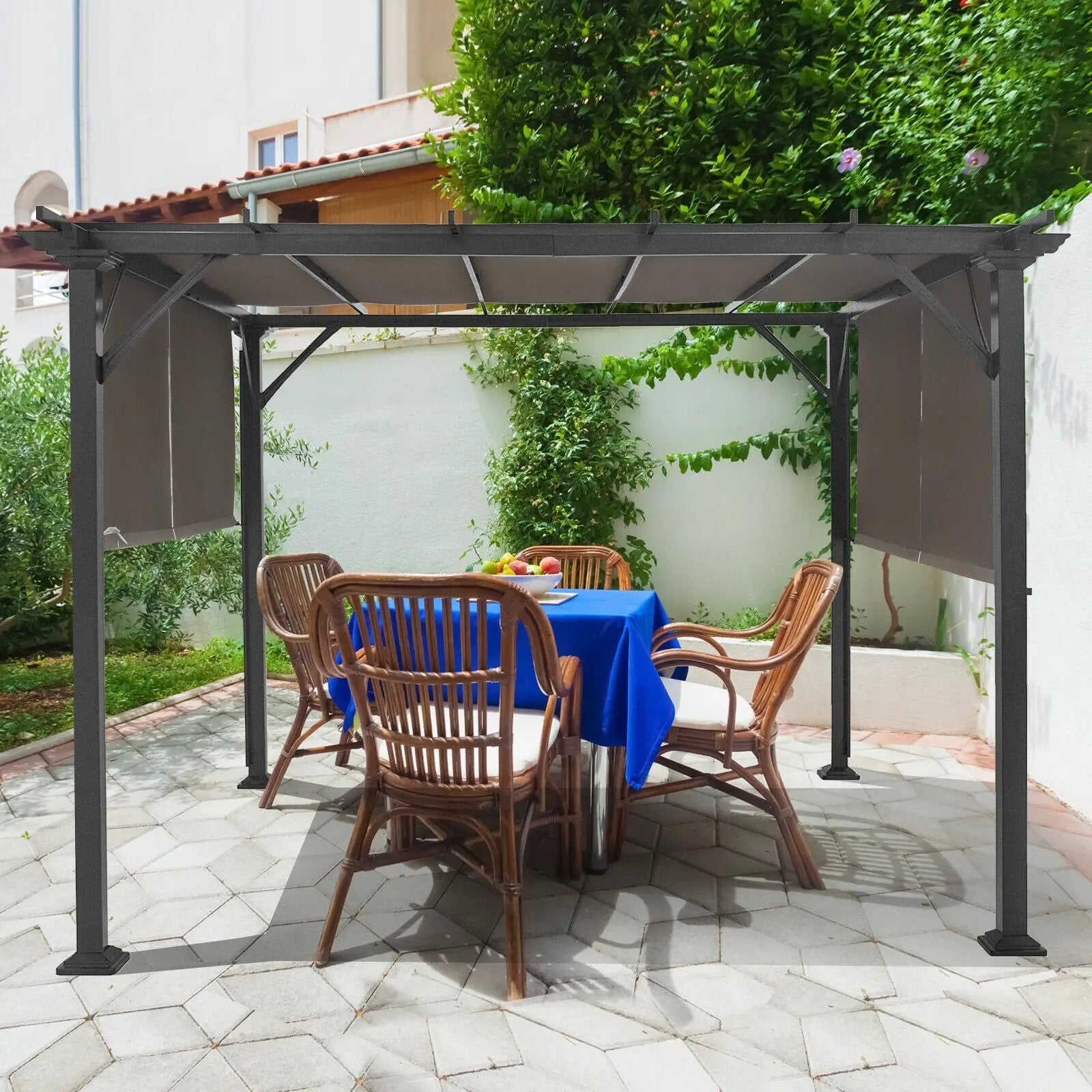 16' x 8' 2Pcs Universal Replacement Canopy for Pergola Structure Sun Awning-Brown by DirectDeals