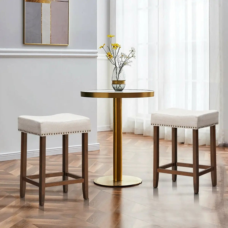 Set of 2 Nailhead Saddle Bar Stools 24 Inch Height by DirectDeals