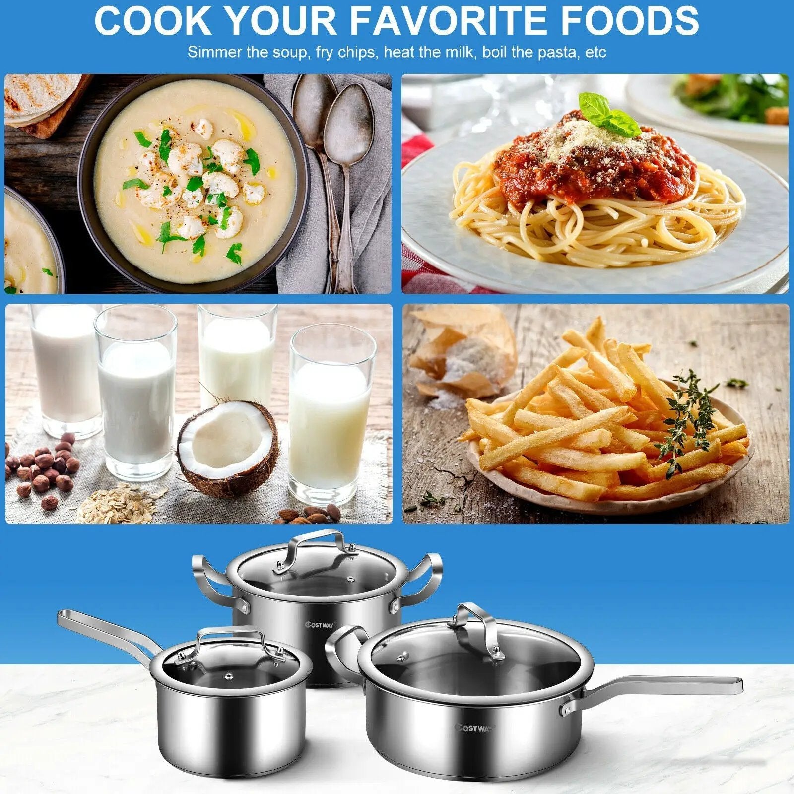 6 Piece Stainless Steel Cookware Set with Convenient Grip Handle by DirectDeals