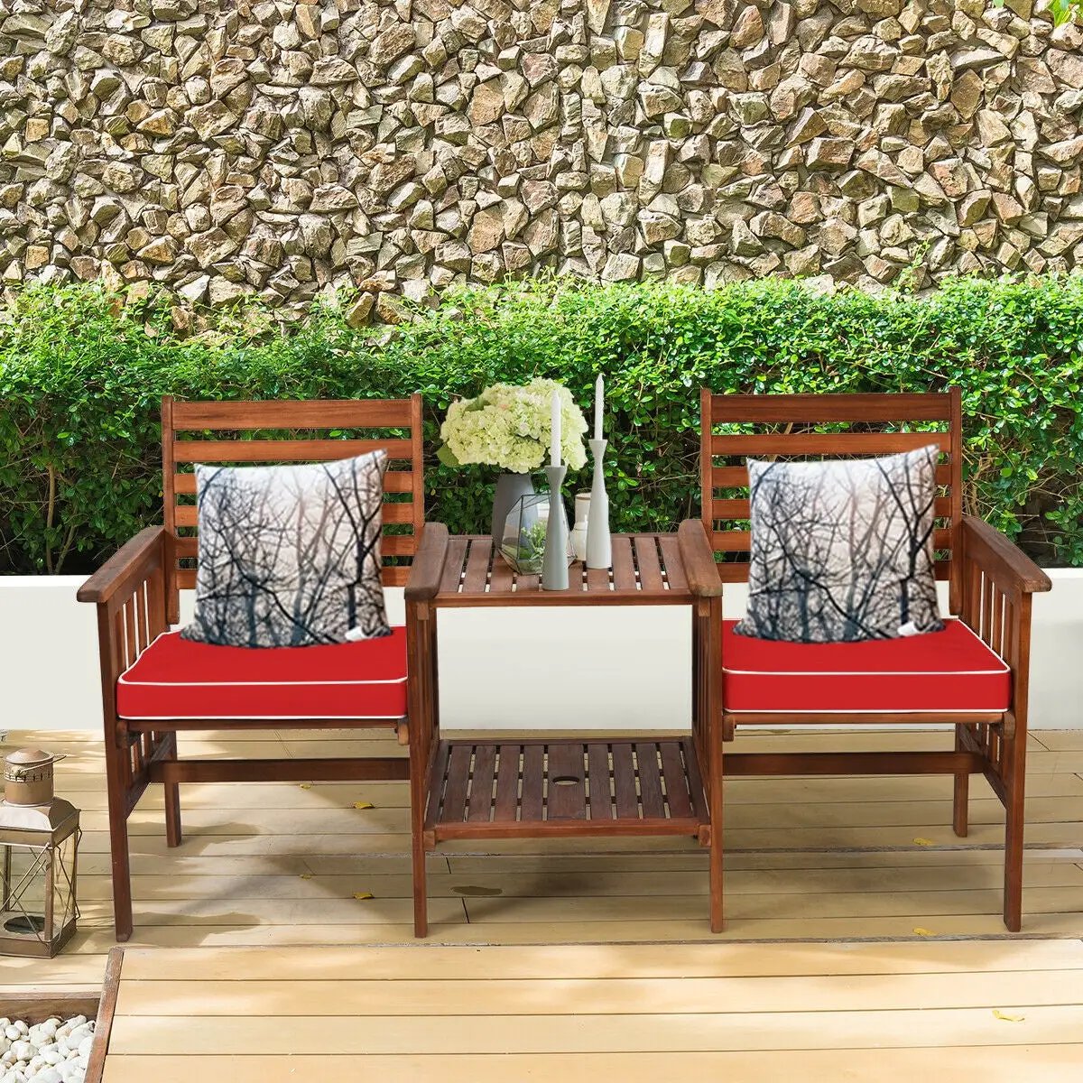 3 pcs Outdoor Patio Table Chairs Set Acacia Wood Loveseat by DirectDeals