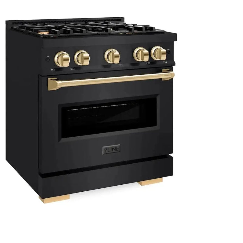 ZLINE 30" Dual Fuel Range, Gas Cooktop, Electric Convection Oven Black Stainless Steel, Gold CDRBZ-30-G by Farmhouse Kitchen and Bath
