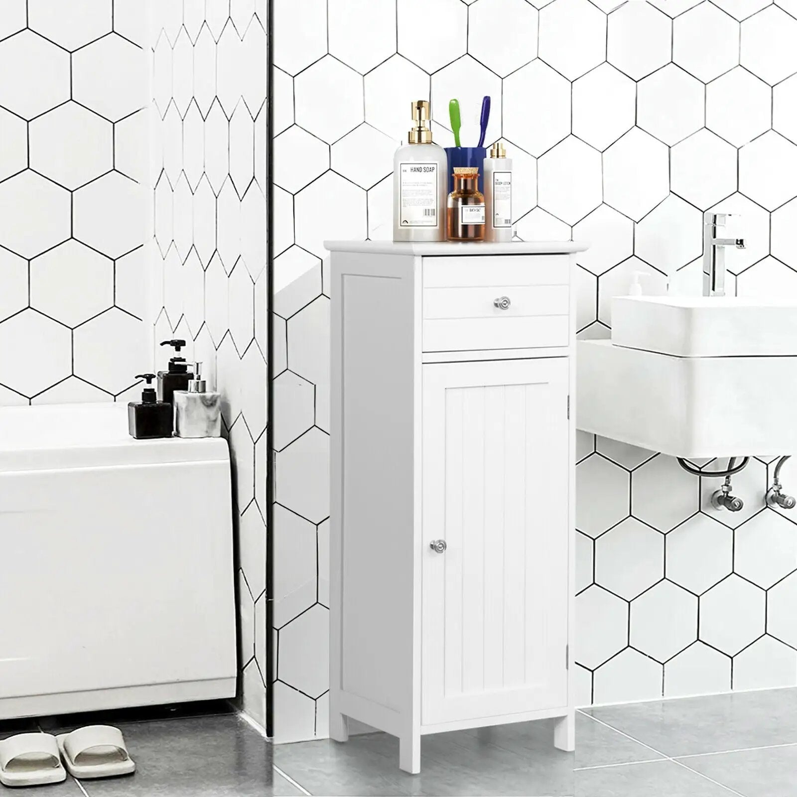 Wooden Bathroom Floor Storage Cabinet with Drawer and Shelf by DirectDeals
