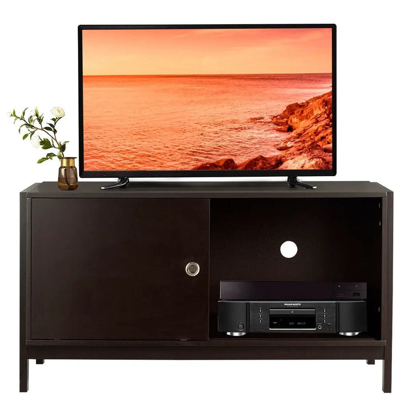 TV Stand Modern Entertainment Cabinet with Sliding Doors-Dark Brown by DirectDeals