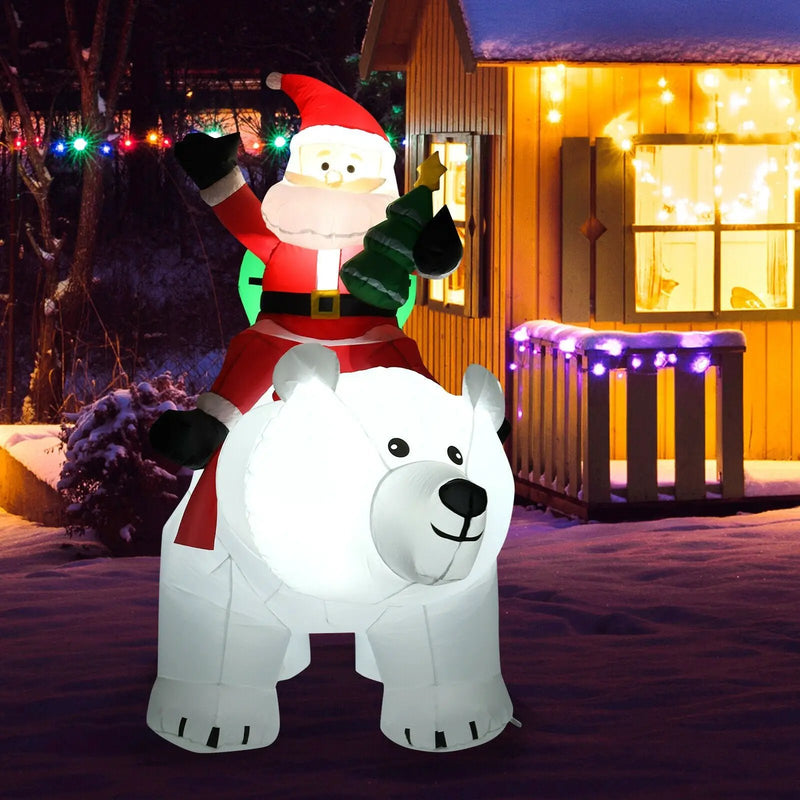 6.5 Feet Christmas Inflatable Santa Riding Polar Bear with Shaking Head LED Lights by DirectDeals