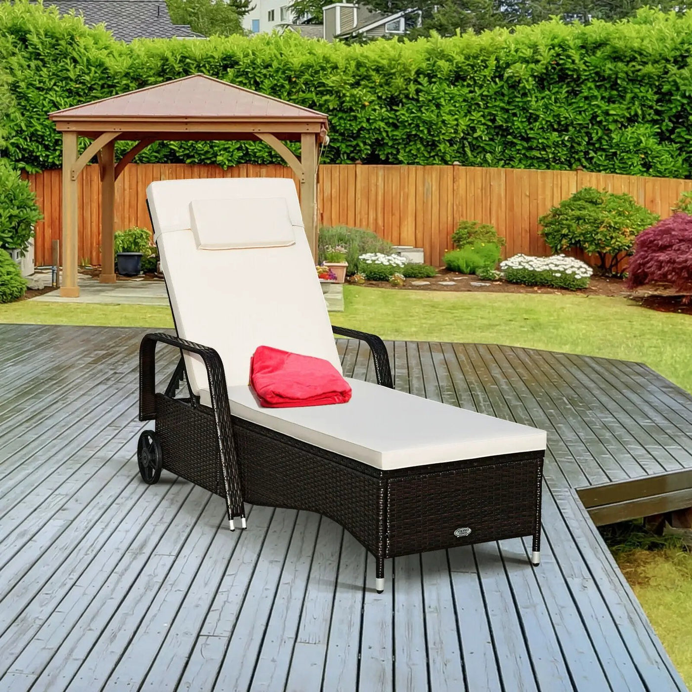 Outdoor Recliner Cushioned Chaise Lounge with Adjustable Backrest by DirectDeals