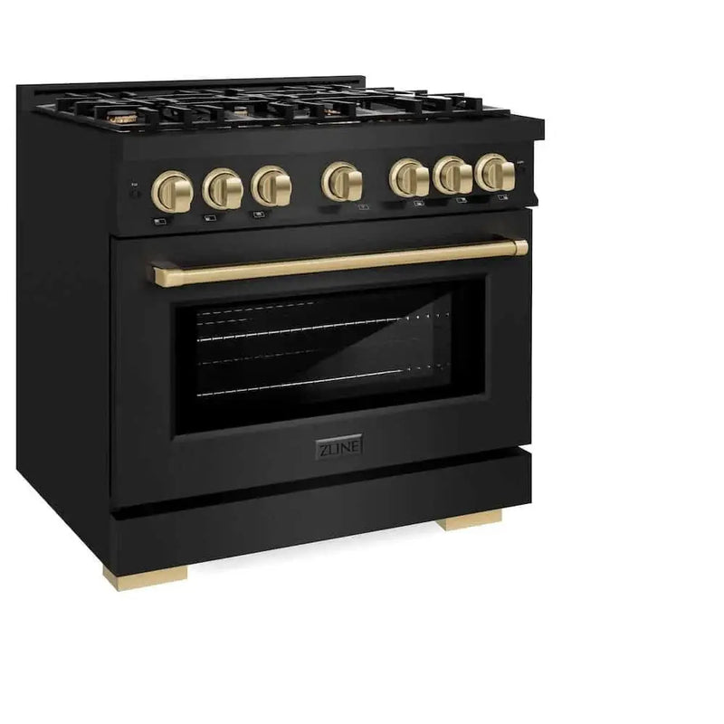 ZLINE 36" Select Dual Fuel Range Gas Cooktop Electric Convection Oven Black Stainless Steel Champagne Bronze HDRBZ-36-CB by Farmhouse Kitchen and Bath