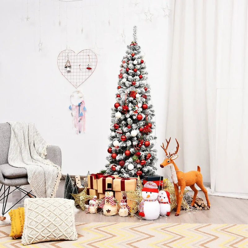6 Feet Unlit Hinged Snow Flocked Artificial Pencil Christmas Tree with 500 Branch Tip by DirectDeals
