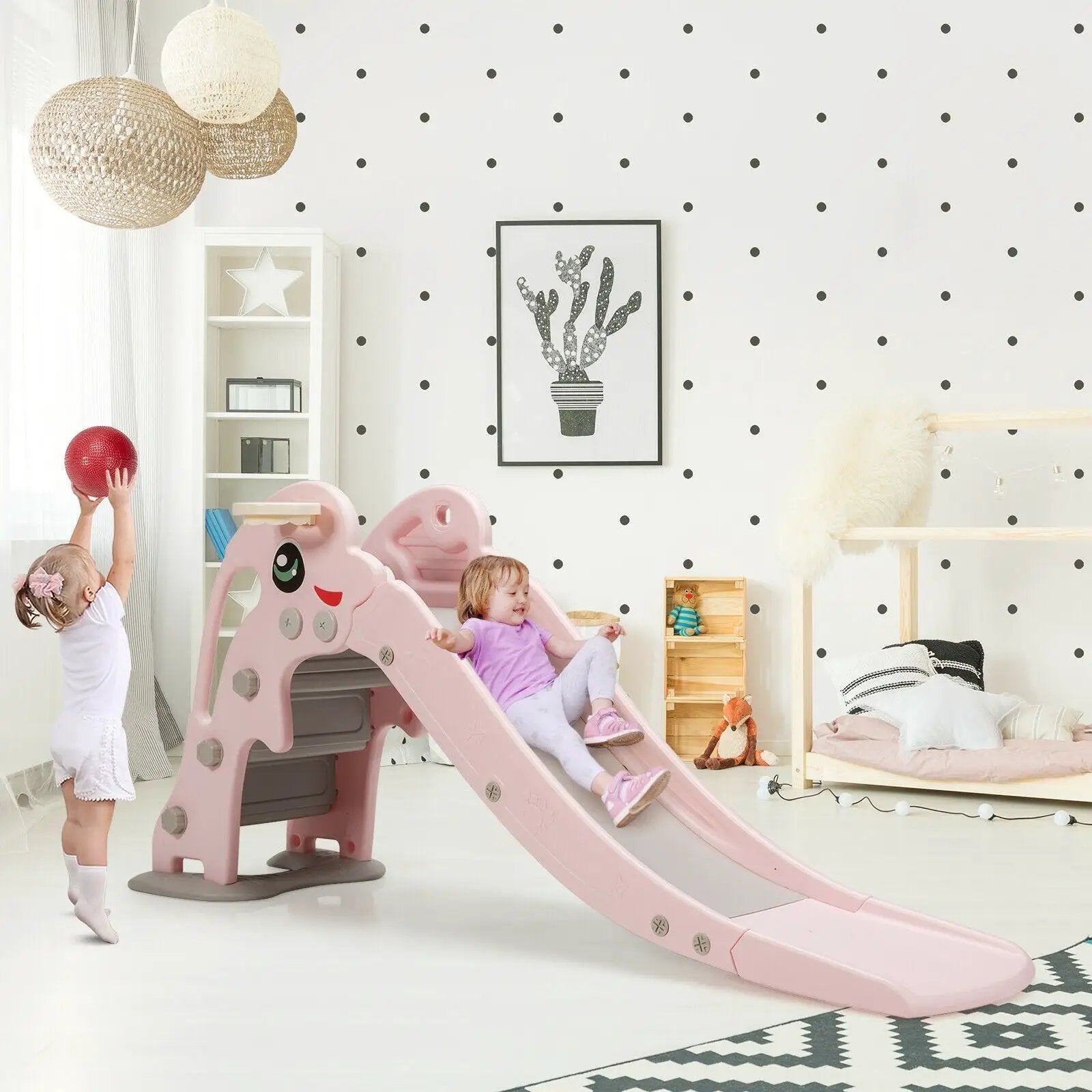 3-in-1 Kids Climber Slide Play Set with Basketball Hoop and Ball by DirectDeals