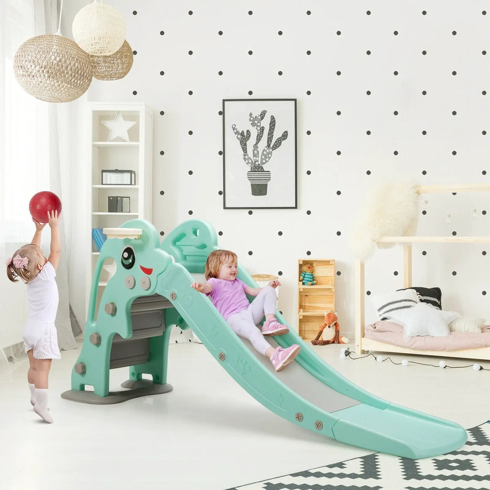 3-in-1 Kids Climber Slide Play Set with Basketball Hoop and Ball by DirectDeals