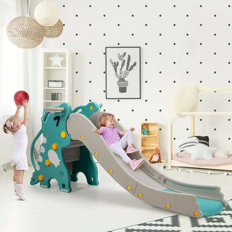 4-in-1 Kids Climber Slide Play Set with Basketball Hoop-Green by DirectDeals