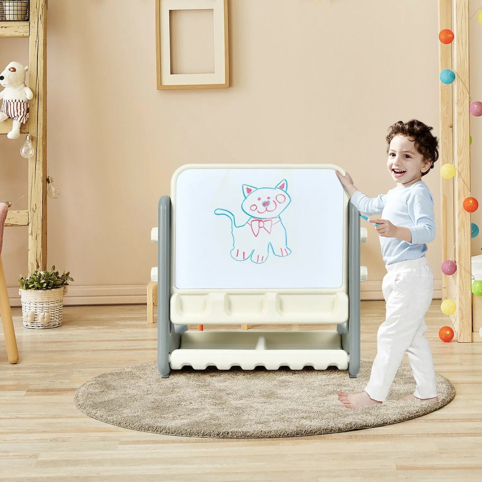 2 in 1 Kids Easel Table and Chair Set with Adjustable Art Painting Board by DirectDeals