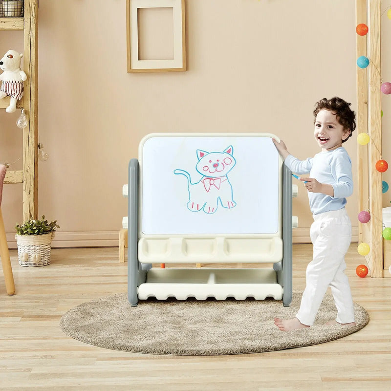 2 in 1 Kids Easel Table and Chair Set with Adjustable Art Painting Board by DirectDeals
