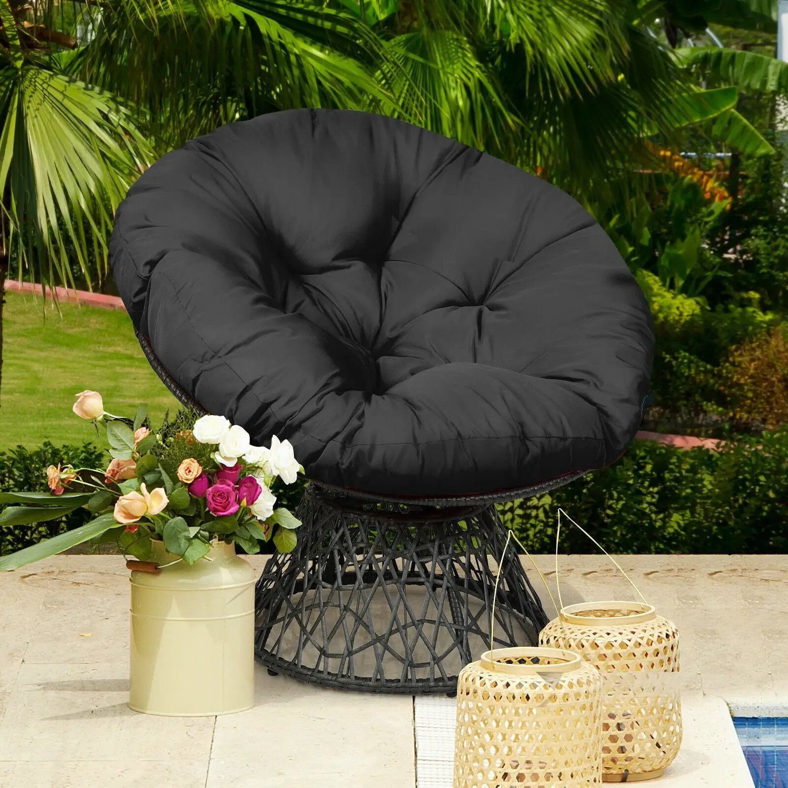 Rattan Papasan Chair Ergonomic 360-degree Swivel Soft Cushion Garden by DirectDeals
