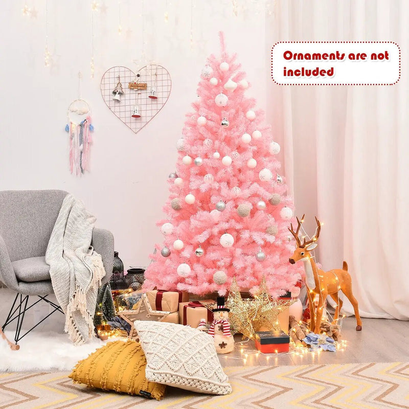 6 Feet Pink Artificial Hinged Spruce Full Christmas Tree with Foldable Metal Stand by DirectDeals