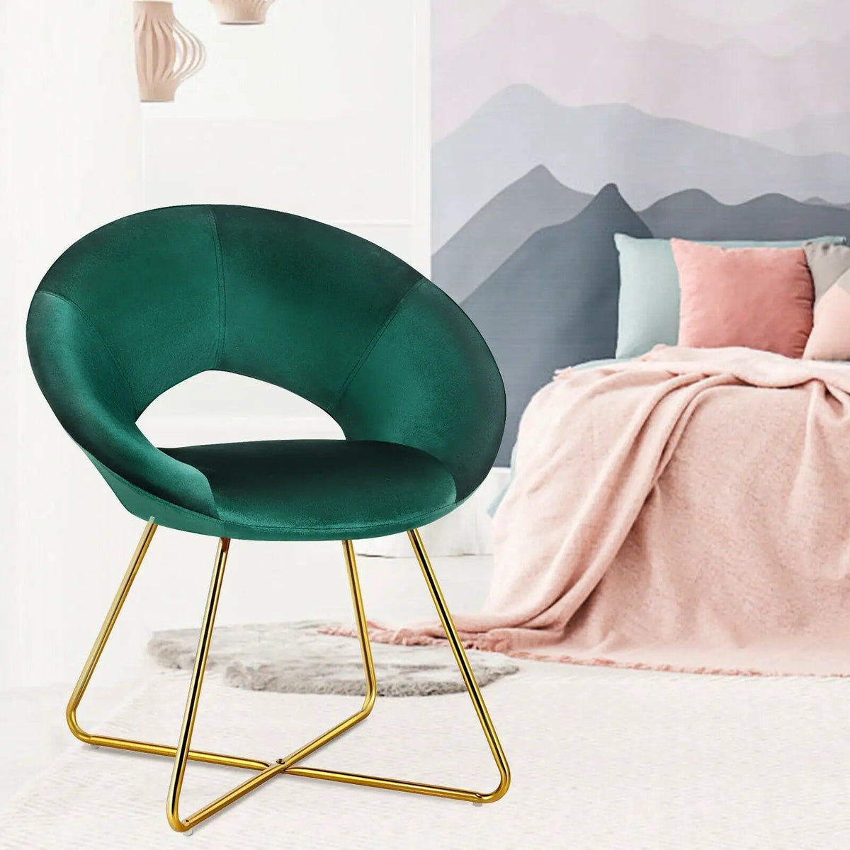 Modern Accent Velvet Dining Arm Chair with Golden Metal Legs and Soft Cushion by DirectDeals