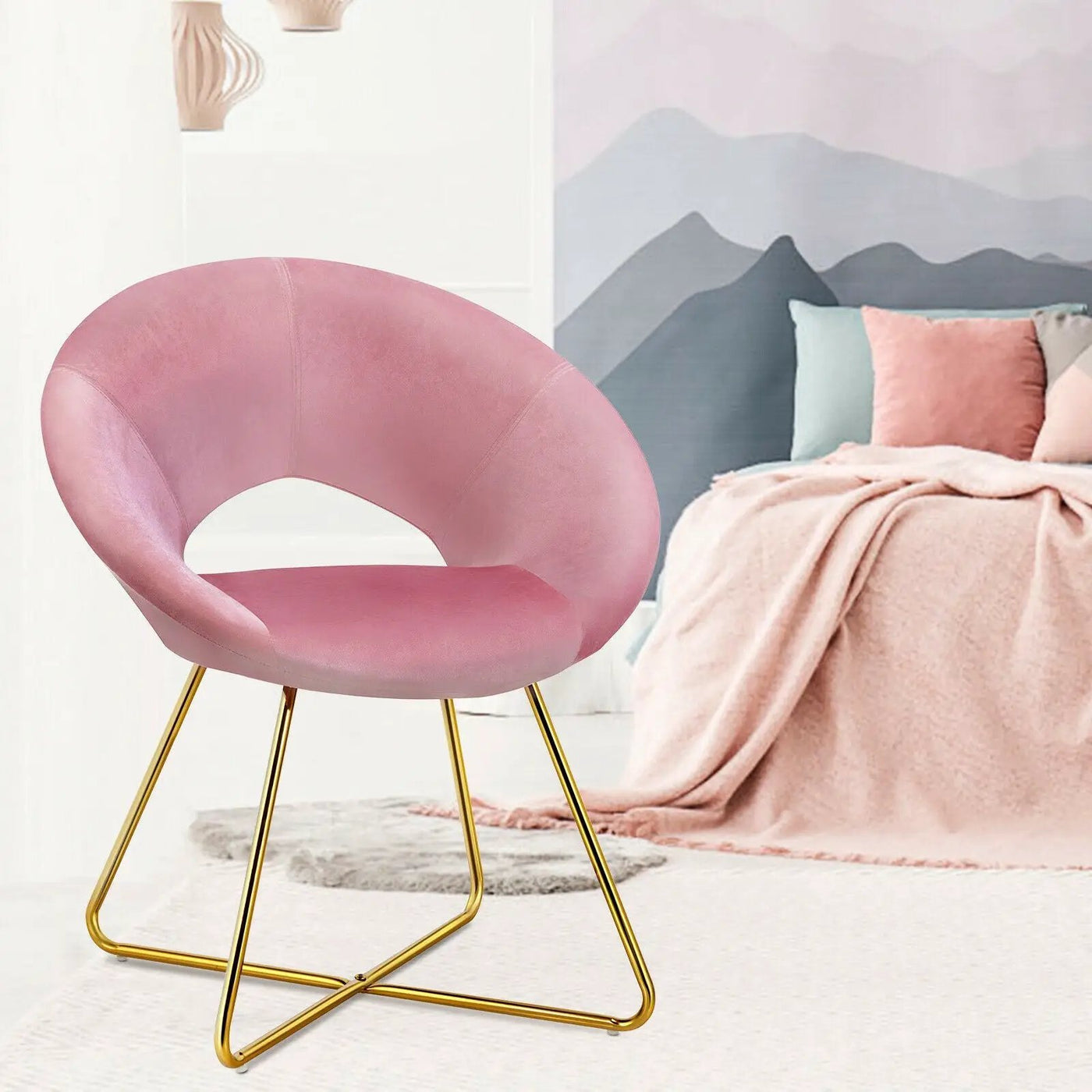 Modern Accent Velvet Dining Arm Chair with Golden Metal Legs and Soft Cushion by DirectDeals