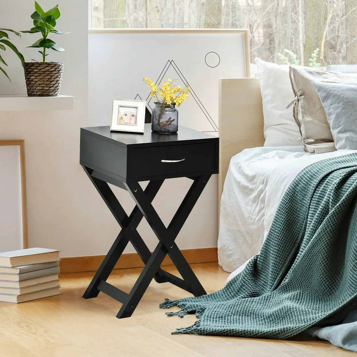 Design Sofa Side Table with X-Shape Drawer for Living Room Bedroom by DirectDeals