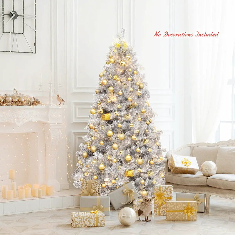 6 Feet Hinged Unlit Artificial Silver Tinsel Christmas Tree with Metal Stand by DirectDeals