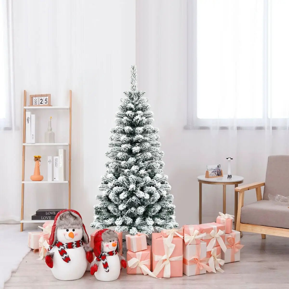 4.5 Feet Unlit Hinged Snow Flocked Artificial Pencil Christmas Tree with 242 Branch by DirectDeals