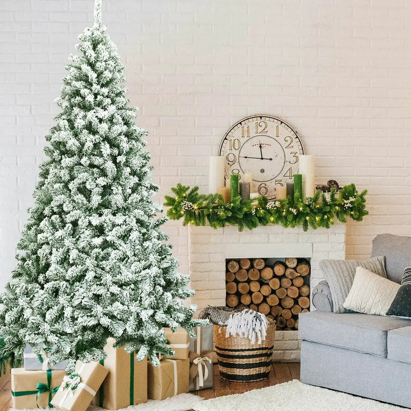 7.5 Feet Snow Flocked Artificial Christmas Tree Hinged with 1346 Tip and Foldable Base by DirectDeals