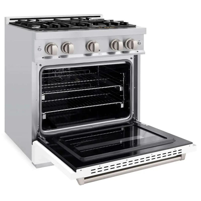 ZLINE 30" Dual Fuel Range, Gas Cooktop, Electric Convection Oven Stainless Steel, White Matte Door CDR-WM-30 by Farmhouse Kitchen and Bath