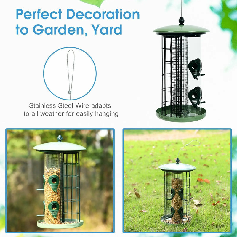 3-in-1 Metal Hanging Wild Bird Feeder with 4 Feeding Ports and Perches by DirectDeals