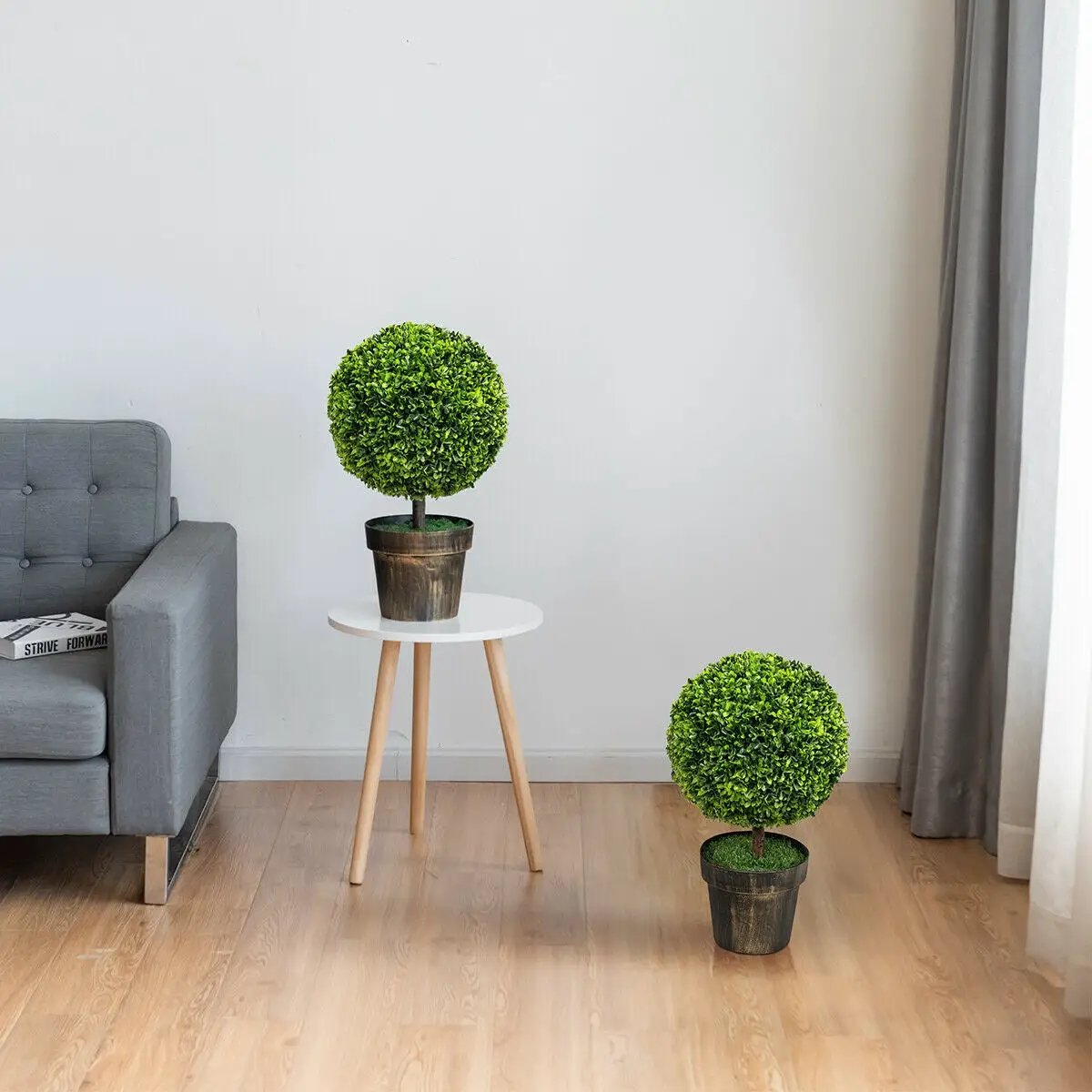 2 Pieces 24 Inch Artificial Boxwood Topiary Ball Tree for House and Office by DirectDeals