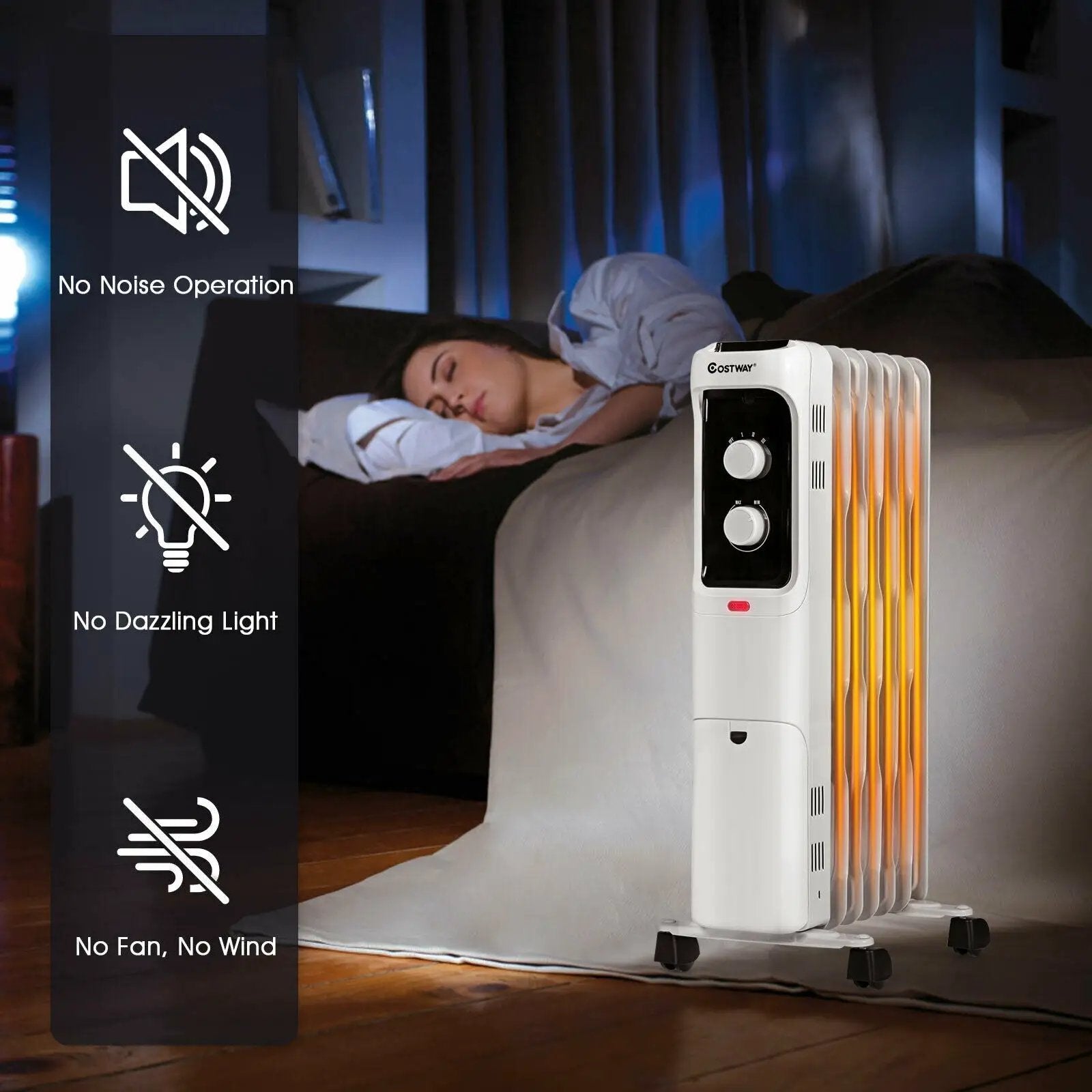 1500W Oil Filled Portable Radiator Space Heater with Adjustable Thermostat by DirectDeals
