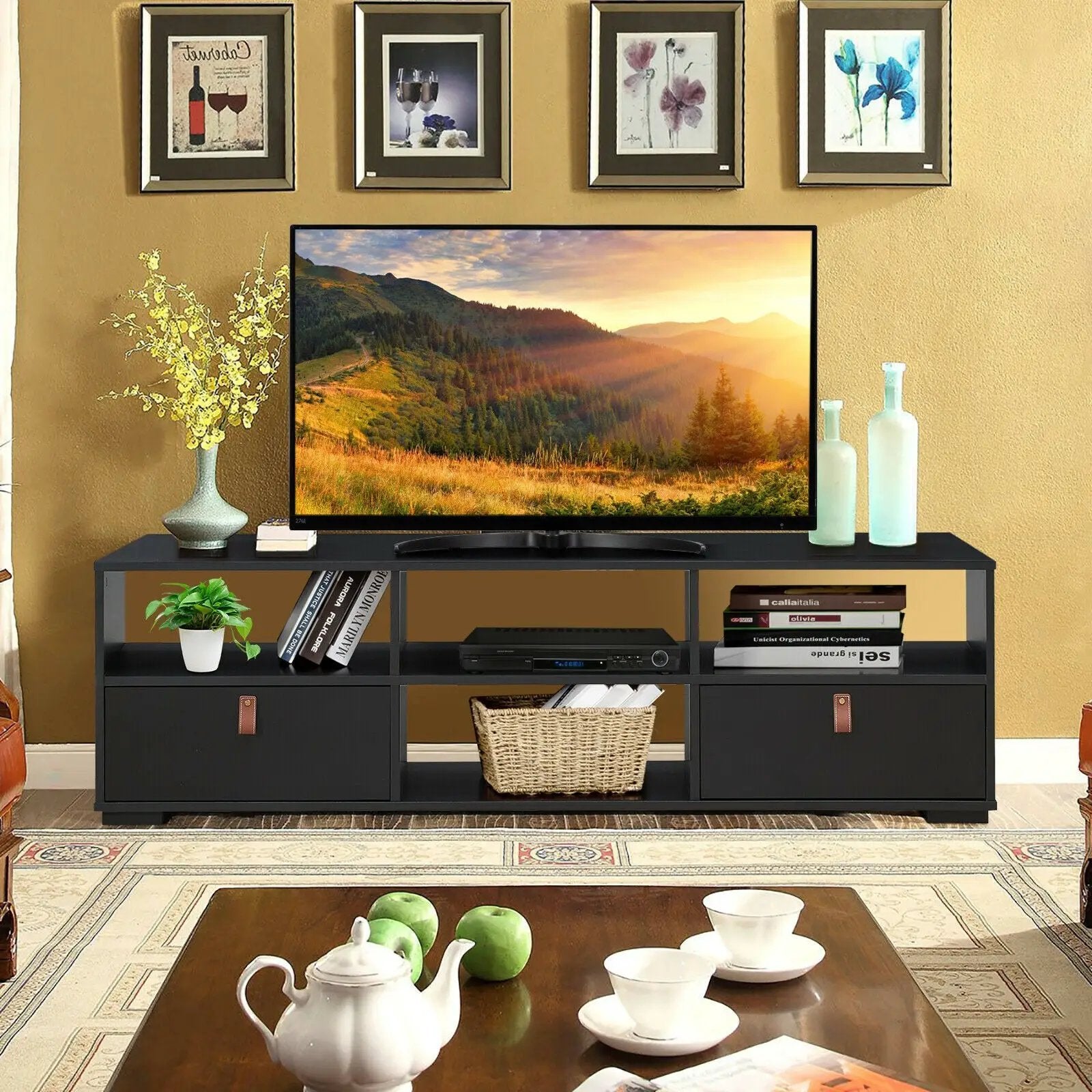 TV Stand Entertainment Media Center Console for TV's up to 60 Inch with Drawers Walnut by DirectDeals