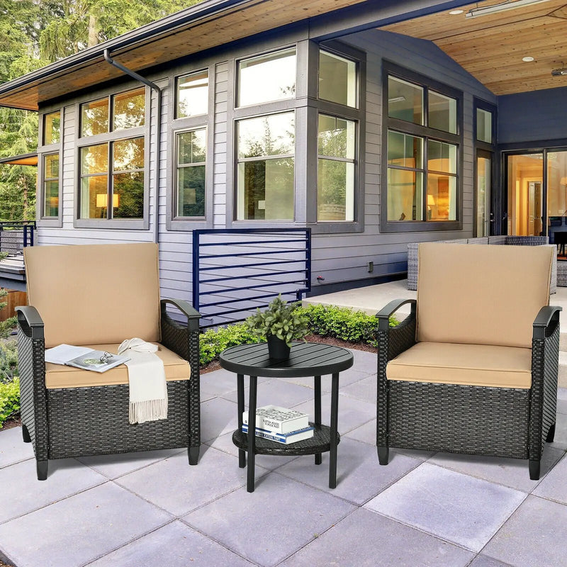 3 Pieces Patio Rattan Furniture Set Cushioned Sofa Storage Table with Shelf Garden by DirectDeals