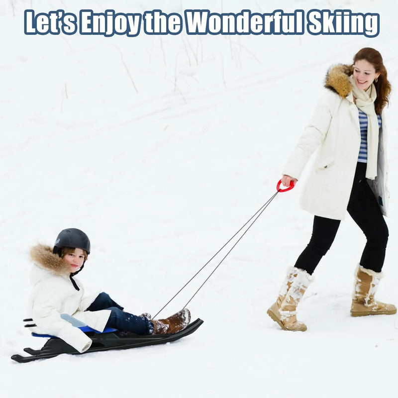 Folding Kids' Metal Snow Sled with Pull Rope Snow Slider and Leather Seat by DirectDeals