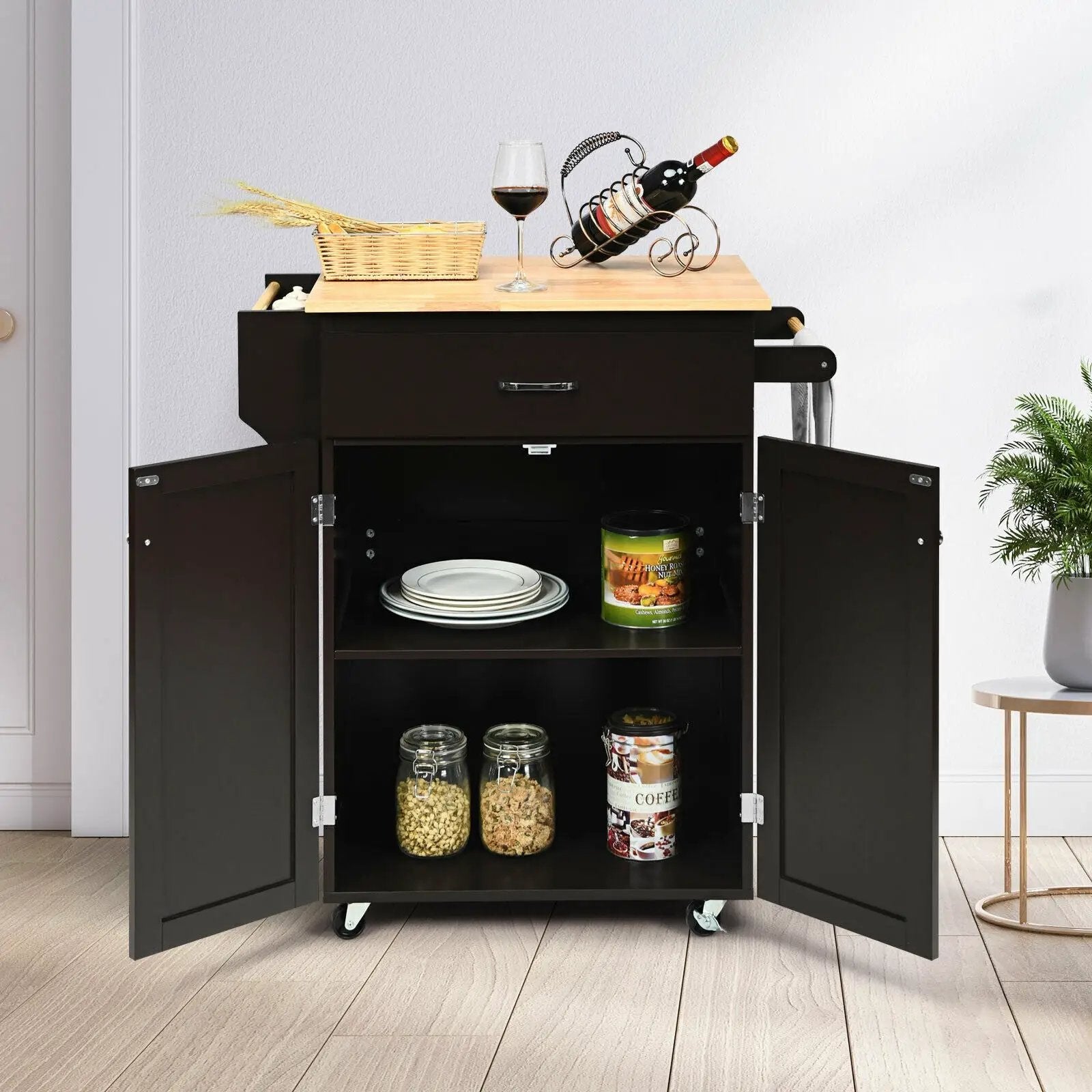 Utility Rolling Storage Cabinet Kitchen Island Cart with Spice Rack by DirectDeals