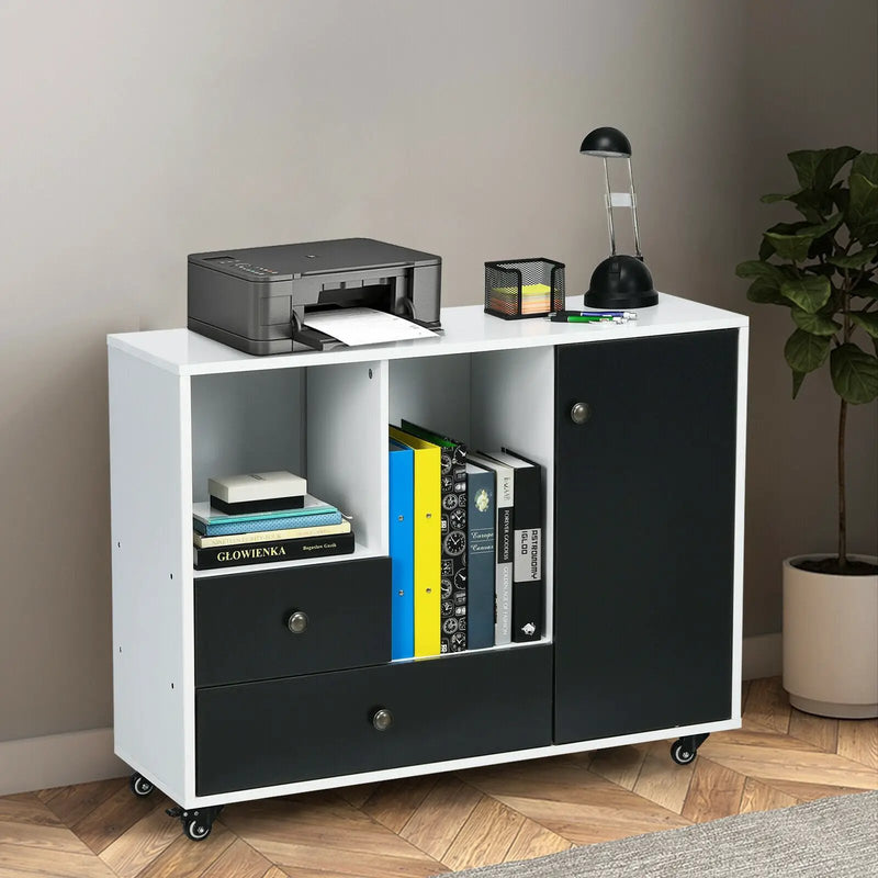 Lateral Mobile Filing Cabinet with 2 Drawers-Black by DirectDeals