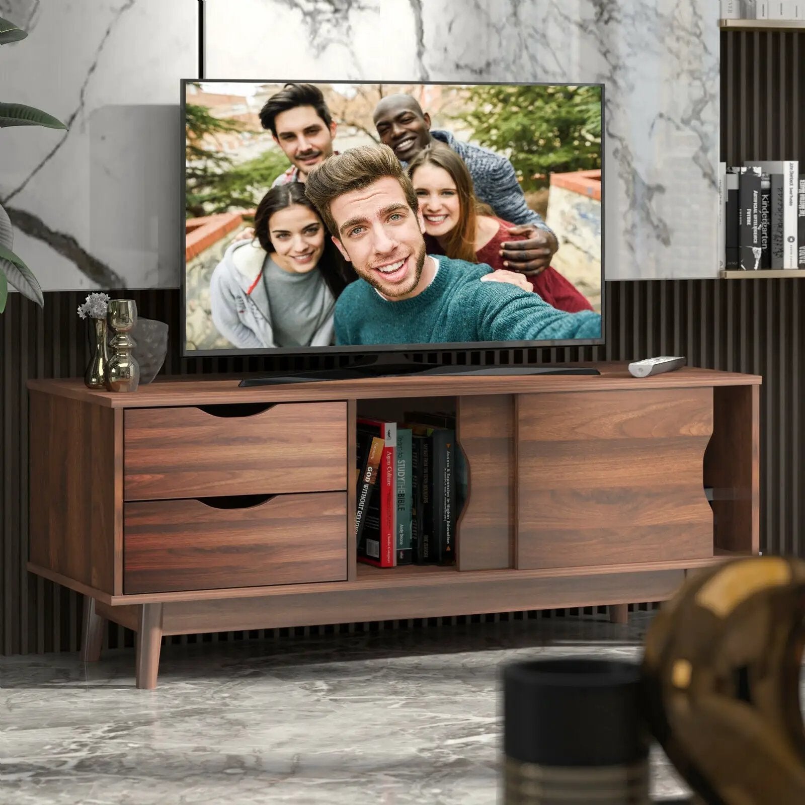 TV Stand for TV up to 60 Inch Media Console Table Storage with Doors by DirectDeals