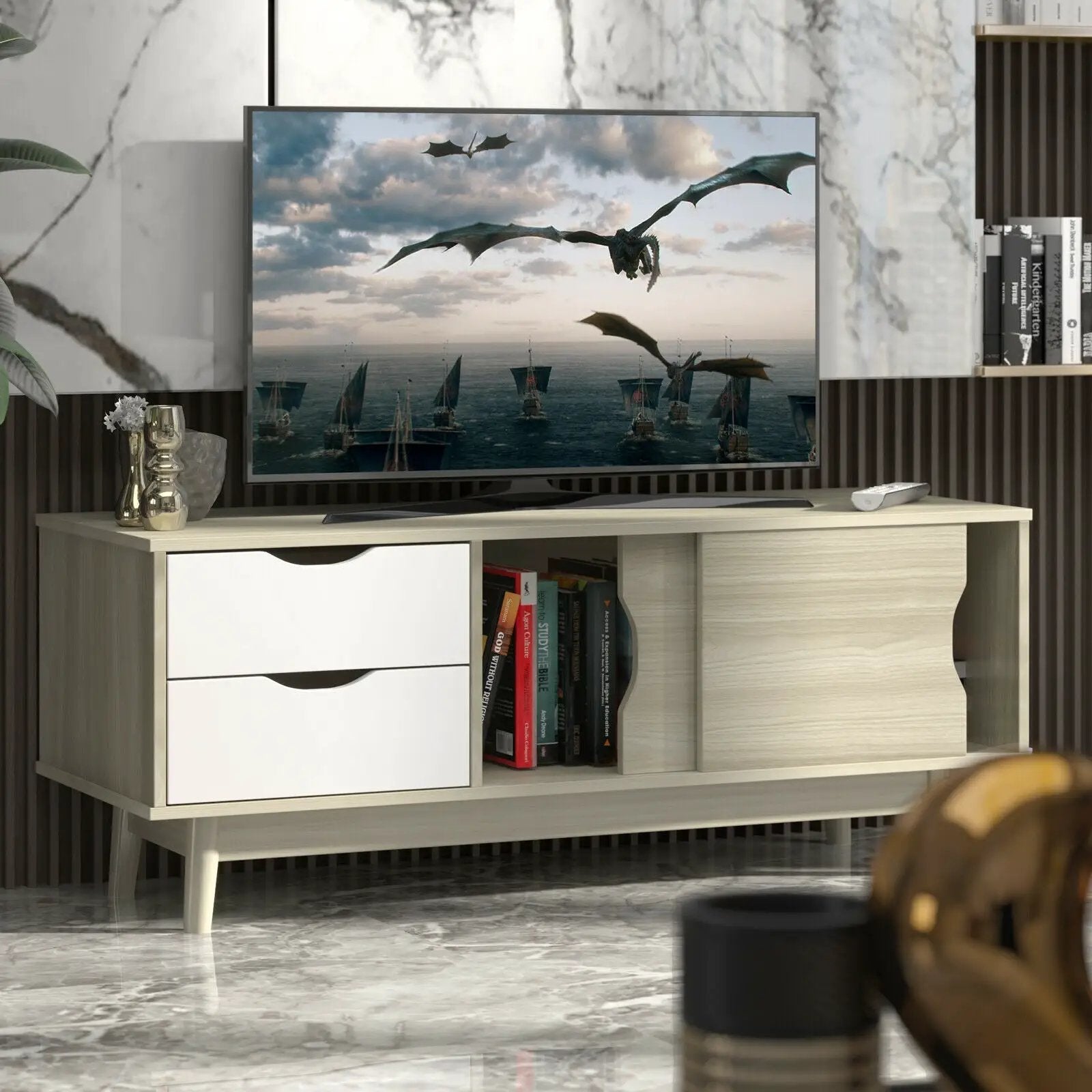 TV Stand for TV up to 60 Inch Media Console Table Storage with Doors by DirectDeals