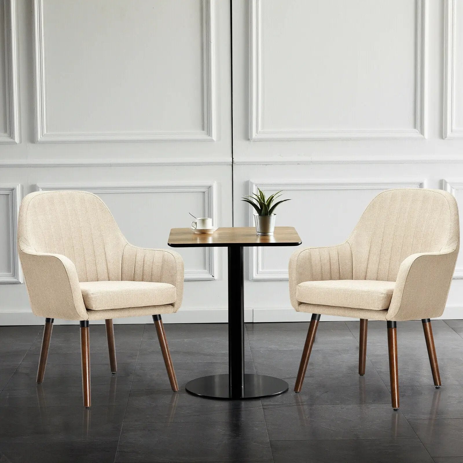 Set of 2 Fabric Upholstered Accent Chairs with Wooden Legs by DirectDeals